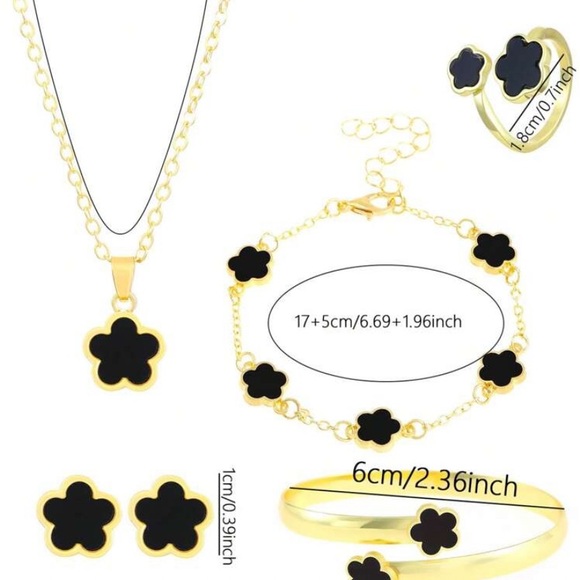 Elegant Gold and Black Flower Jewelry Set - Picture 4 of 5